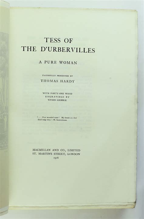 Tess Of The Durbervilles A Pure Woman By Thomas Hardy First