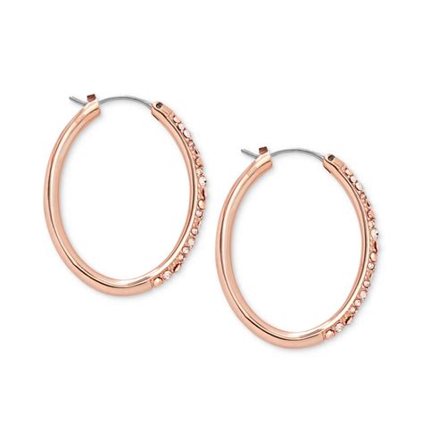 Lyst Fossil Rose Goldtone Crystal Pave Hoop Earrings In Metallic