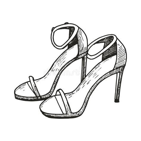 Female Sandals With Heels Drawing Sketch Vector Illustration Stock