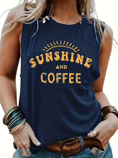 Casual Tank Top Plus Size Women S Plus Sun Letter Print Temu Australia