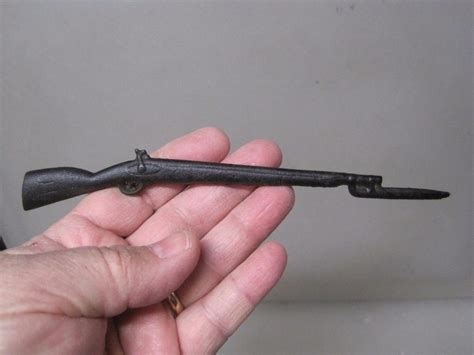 Vintage Cast Iron Musket Gun Toy Flintlock With Bayonet Rifle