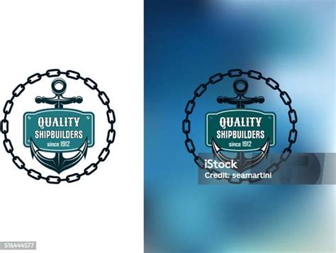 Label Pembuat Kapal Laut Dengan Rantai Jangkar Dan Spanduk Ilustrasi