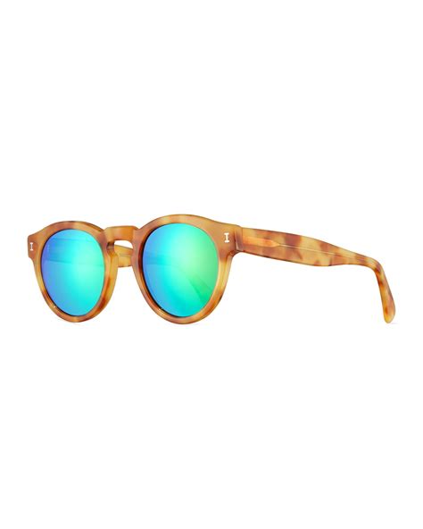 Illesteva Leonard Mirrored Round Sunglasses Blonde Havanagreen