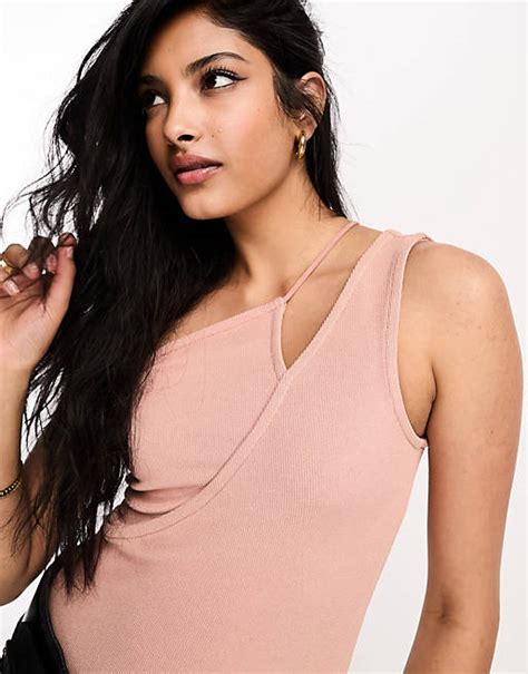 River Island Asymmetric Bodysuit In Light Pink Asos