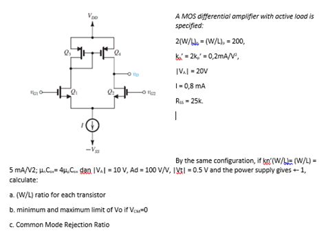 Solved VDD A MOS Differential Amplifier With Active Load Is Chegg