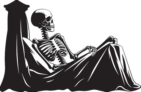 Premium Vector Grim Relaxation Skeleton Lied On Bed Graphic Haunting