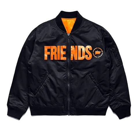Full-Zip Black Satin Fragment Friends Vlone Bomber Jacket
