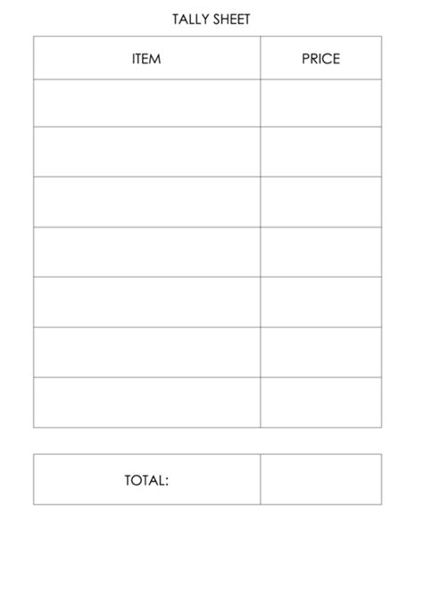 Printable Blank Tally Sheet