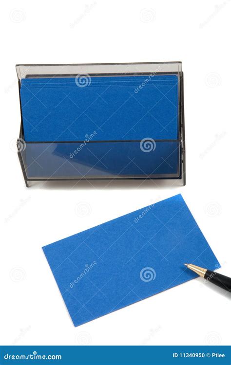 Blue Business Blank Card On White With Pen Stock Photo Image Of