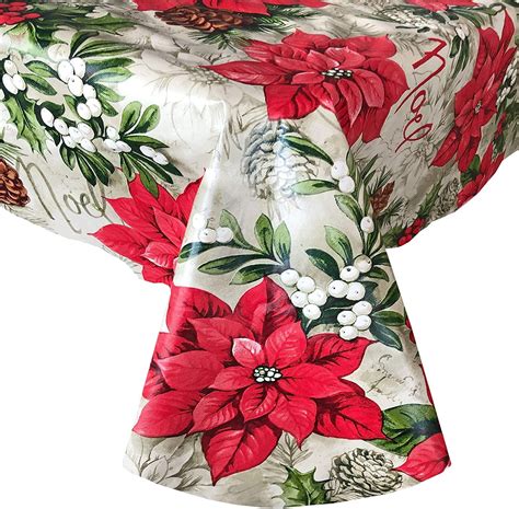 Newbridge Majestic Winter Poinsettia Floral Christmas Print Vinyl Flannel Backed Tablecloth