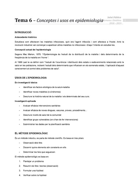 Tema Conceptes I Usos En Epidemiologia Salut P Blica Nutrici