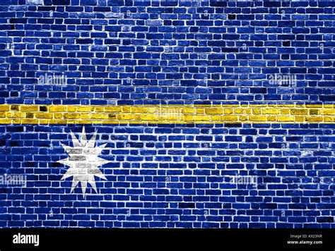 Flag Of Nauru Painted On Brick Wall Background Texture Stock Photo Alamy