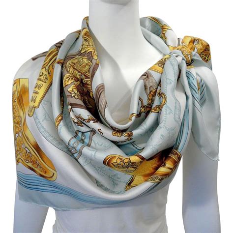 Authentic Vintage Hermes Silk Scarf Etriers Light Blue Stunning Vintage Hermes Silk Scarf