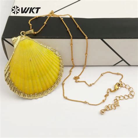 Hot Natural Scallop Shell Jewelry Necklace With 18 Brass Chain In 24k