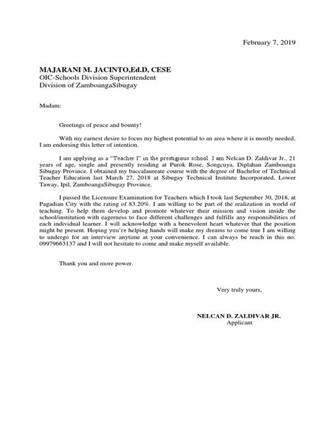 Deped Application Letter Pdf