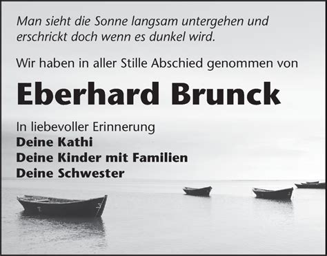 Traueranzeigen von Eberhard Brunck Märkische Onlinezeitung Trauerportal