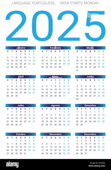 Portuguese Calendar For 2025 Year Vector Illustration For Portugal