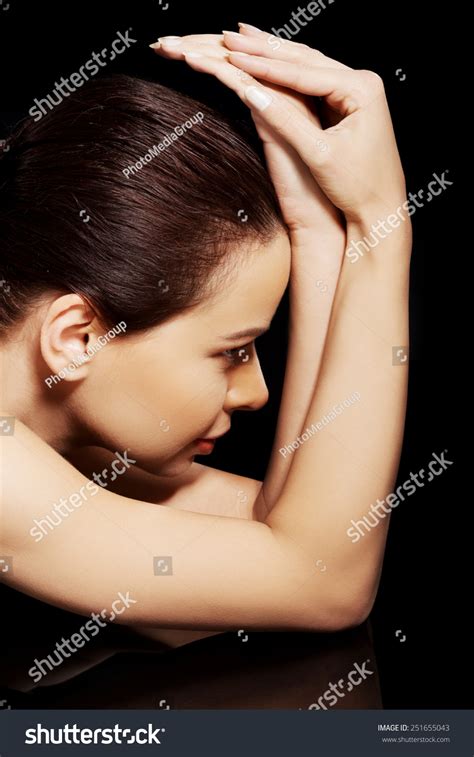 Sensual Portrait Nude Woman Touching Head Stock Photo 251655043