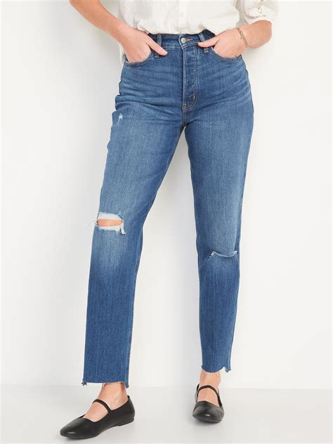 Curvy Extra High Waisted Button Fly Sky Hi Straight Ripped Jeans Old Navy