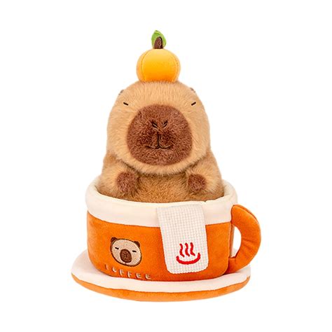 Capybara Plush Adorable Plush Toy In Coffee Cup Design With Peach
