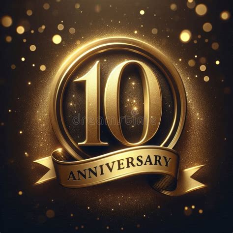 Elegant Golden 10th Anniversary Emblem With Shimmering Effects And A