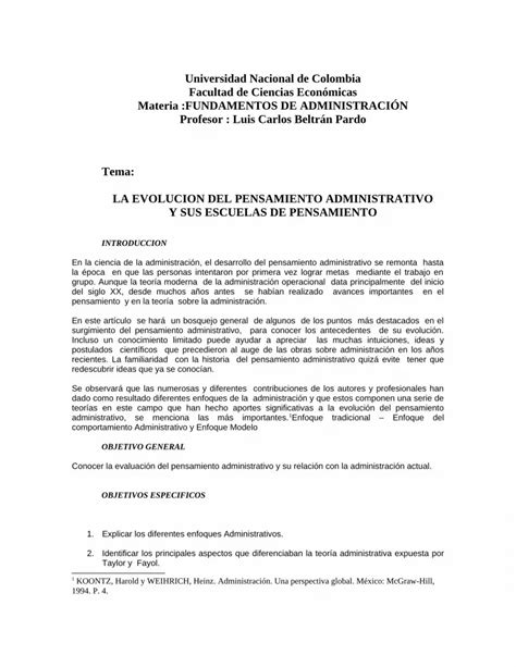 DOC 1 1 22 Evolucion Del Pensamiento Administrativo Y Sus Escuelas De