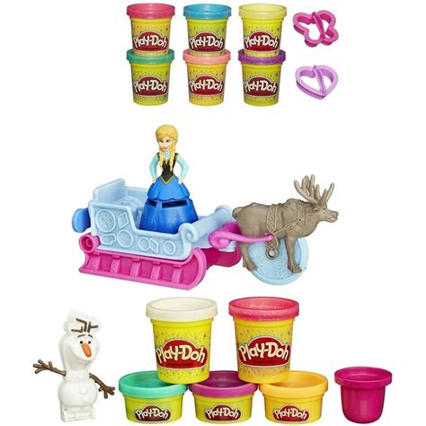 Play Doh Sled Adventure Playset Featuring Disneys Frozen Elsa Anna Sven And Olaf Plus Extra