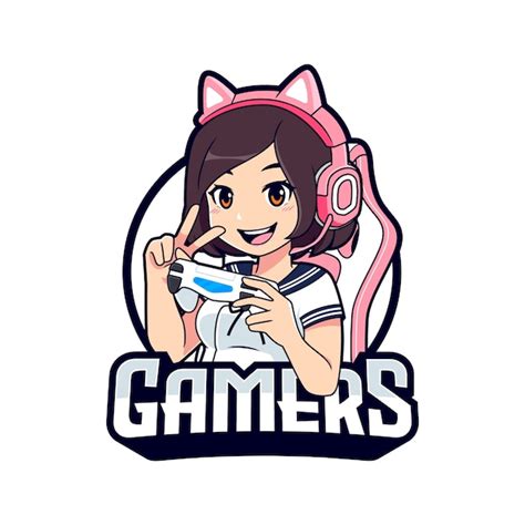 Premium Vector Kawaii Gamer Girl Cartoon Esport Logo Template