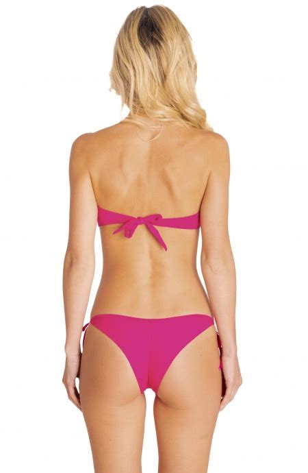 GEPOLSTERTER BANDEAU BIKINI MIT EINFARBIGEN PERLEN Größe XS Farbe Fuchsie Slip brasilianische