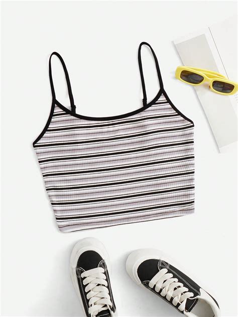 Shein Ezwear Striped Print Contrast Binding Cami Top Shein Usa