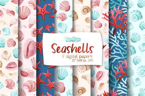 Seashells Digital Papers By Plumplumgraphics Thehungryjpeg