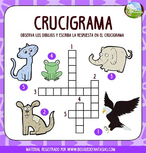 Crucigrama Imprimible Con Animales Dibujos Animados L