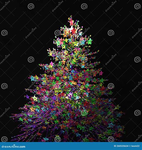 Abstract Colorful Christmas Tree Isolated On Black Stock Photo Image