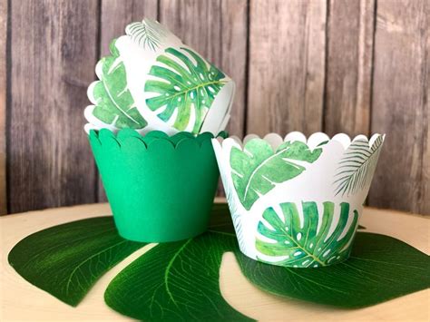 12 Wild One Wild Animal Tropical Monstera Leaves Cupcake Wrappers