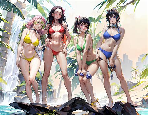 Rule 34 4girls Ai Generated Bikini Bikini Bottom Bikini Top Demon Slayer Female Group Jungle