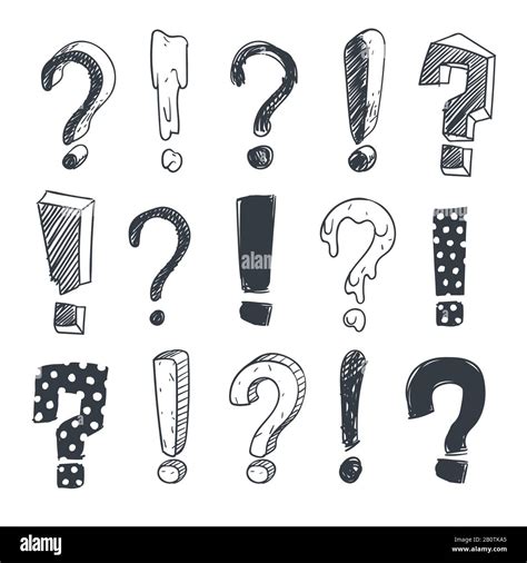 Grunge Doodle Sketch Exclamation And Question Marks Vector Set