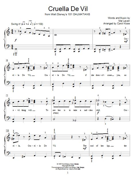 Mel Leven Cruella De Vil Sheet Music For Educational Piano Download Pdf 54833