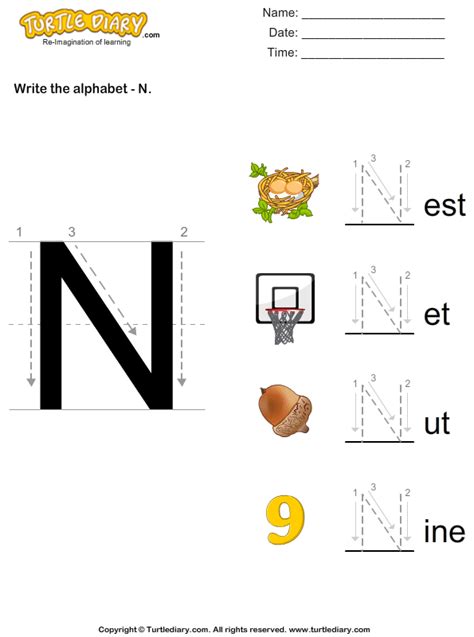 Download And Print Turtle Diary S Write Alphabet N In Uppercase Worksheet Our Large Collect