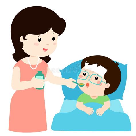 Mother Giving Son Medicine Illustration. Stock Vector - Illustration of ...