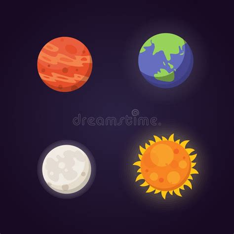 Set Of Colorful Bright Planets Solar System Space With Stars Cute