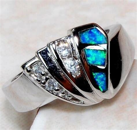 Australian Opal Inlay Topaz Solid Sterling Silver Ring Sz Ao