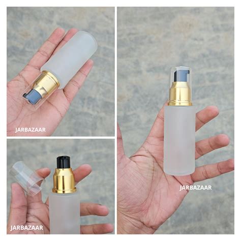 50 ML Clear Frosted Flat Shoulder With Golden Pumps JarBazaar