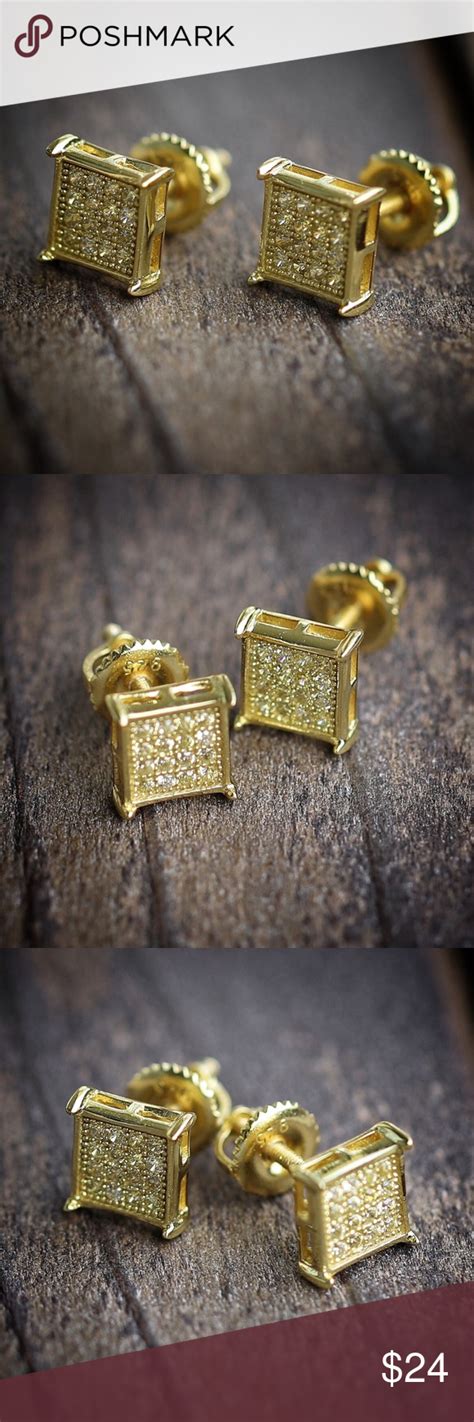 Mens Yellow Gold Canary Square Hip Hop Earrings Mens Earrings Studs