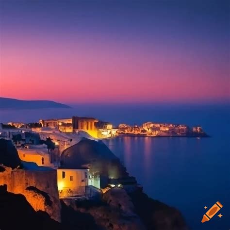 Aussicht Auf Eine Stadt Am Abend In Griechenland On Craiyon