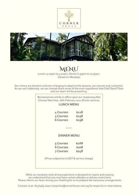 Corner House Menu Singapore And Updated Price List 2025