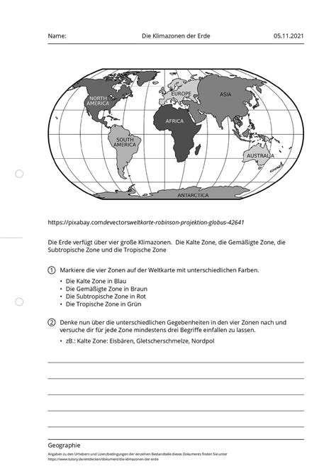 Arbeitsblatt Die Klimazonen Der Erde Geographie Tutory De