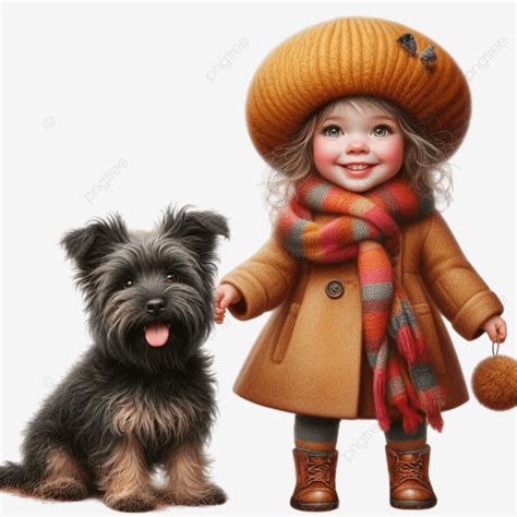 Arte Vetorial De Uma Menina E Seu Cachorro Retratados Em Estilo Clipart