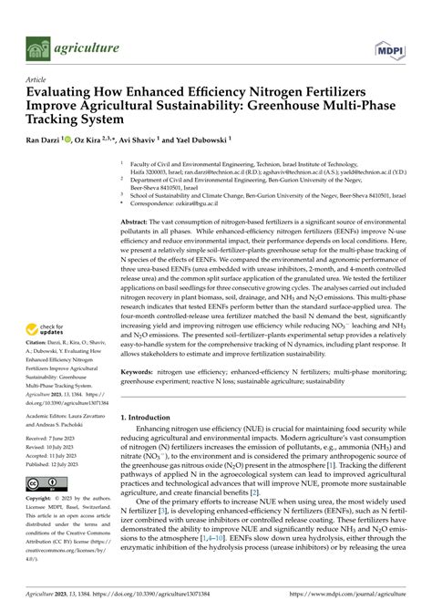 Pdf Evaluating How Enhanced Efficiency Nitrogen Fertilizers Improve Agricultural