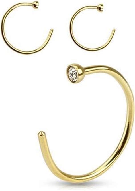 Neuspiercing Open Ring Gold Plated Steentje Wit Bol