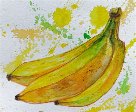 Banana Watercolor Painting Original 5 X 7 Banana Illustration Kitchen 80F